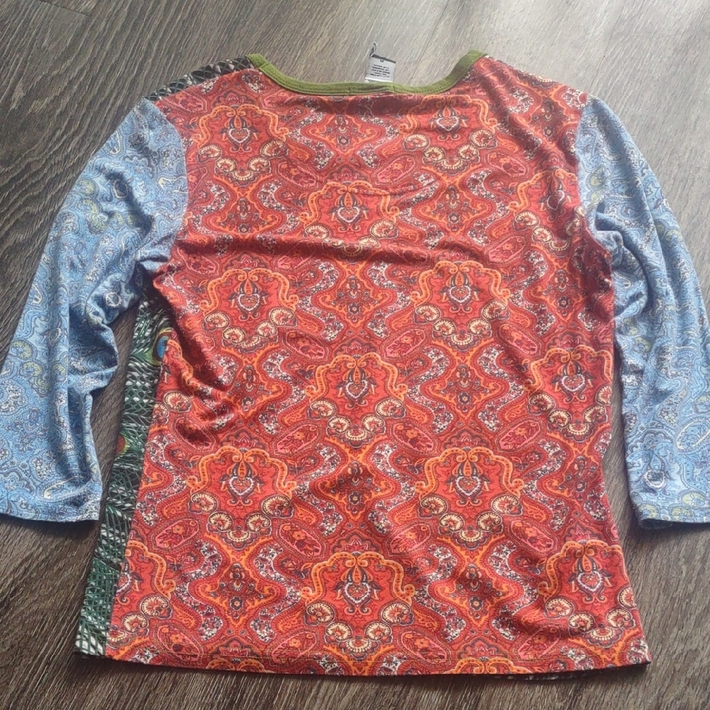 Y2K Peacock Paisley Patchwork Print Top - Picture 3 of 7